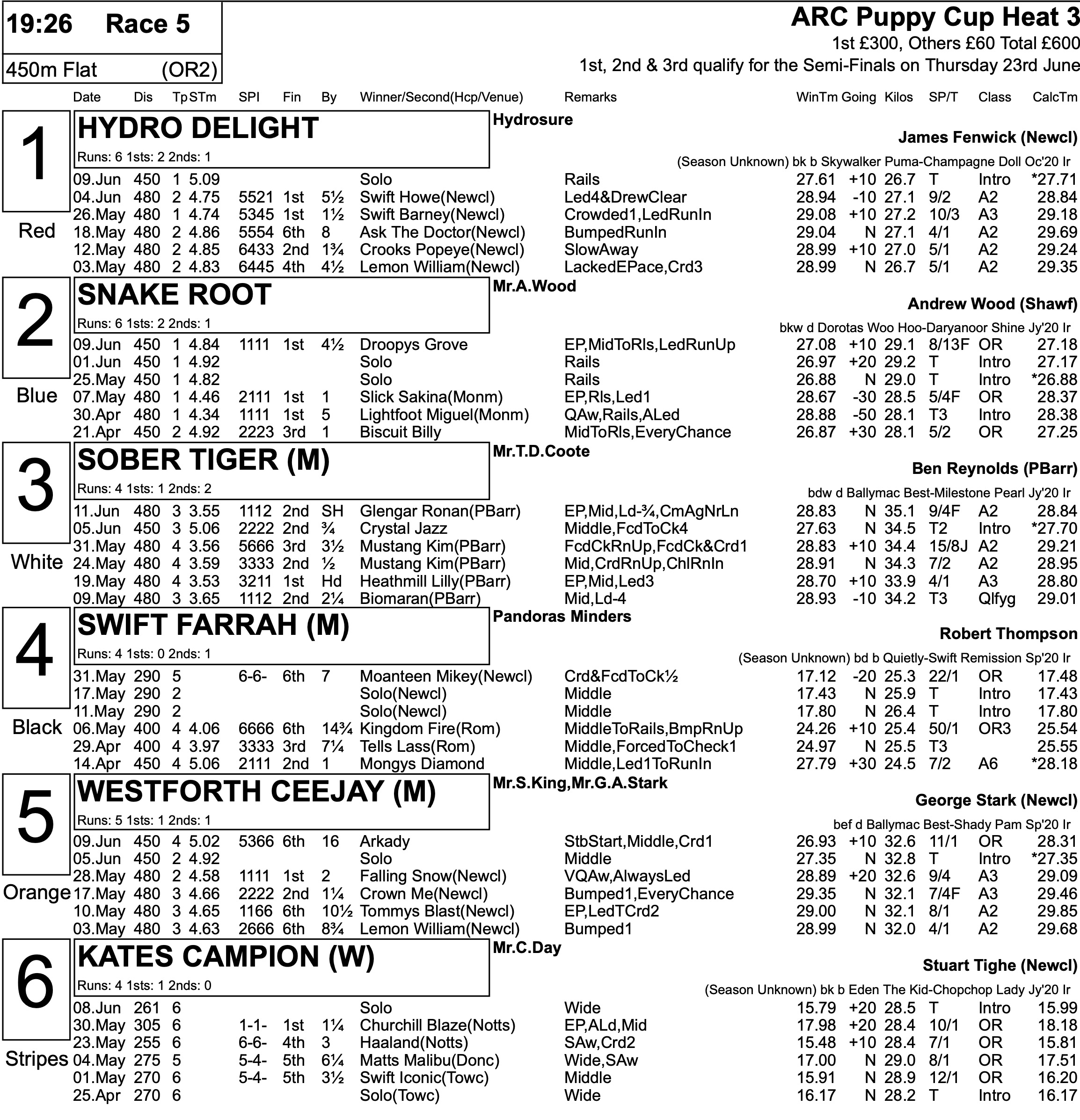 SUNDERLAND PUPPY CUP FULL FORM Greyhound Star News from the